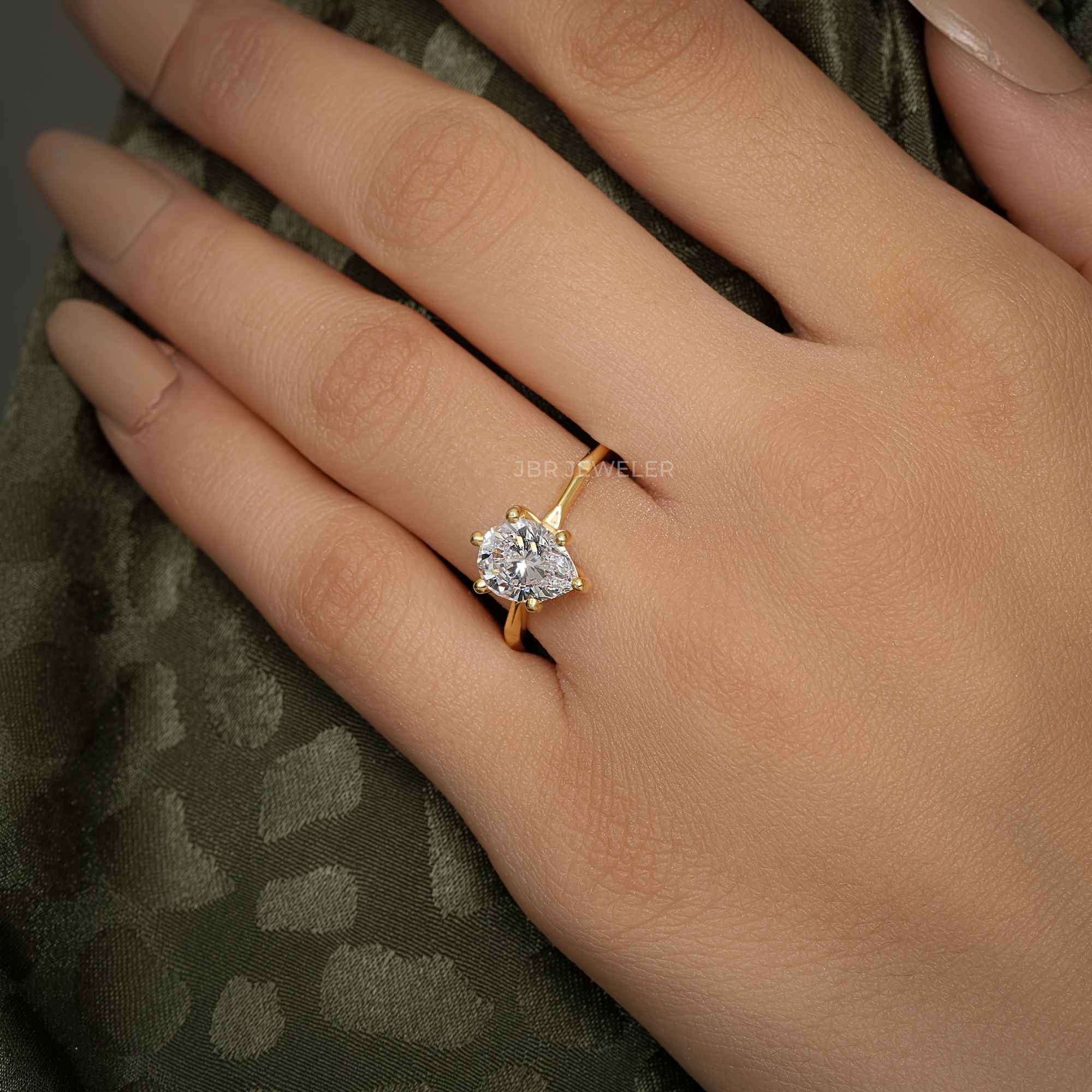 Squared edges Pear Lab Grown Diamond Engagement Ring - JBR Jeweler