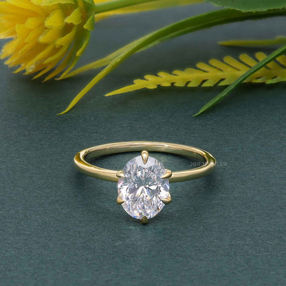 Bague de fiançailles avec diamants cultivés en laboratoire, taille ovale à six griffes