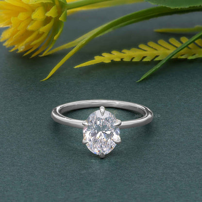 Bague de fiançailles avec diamants cultivés en laboratoire, taille ovale à six griffes