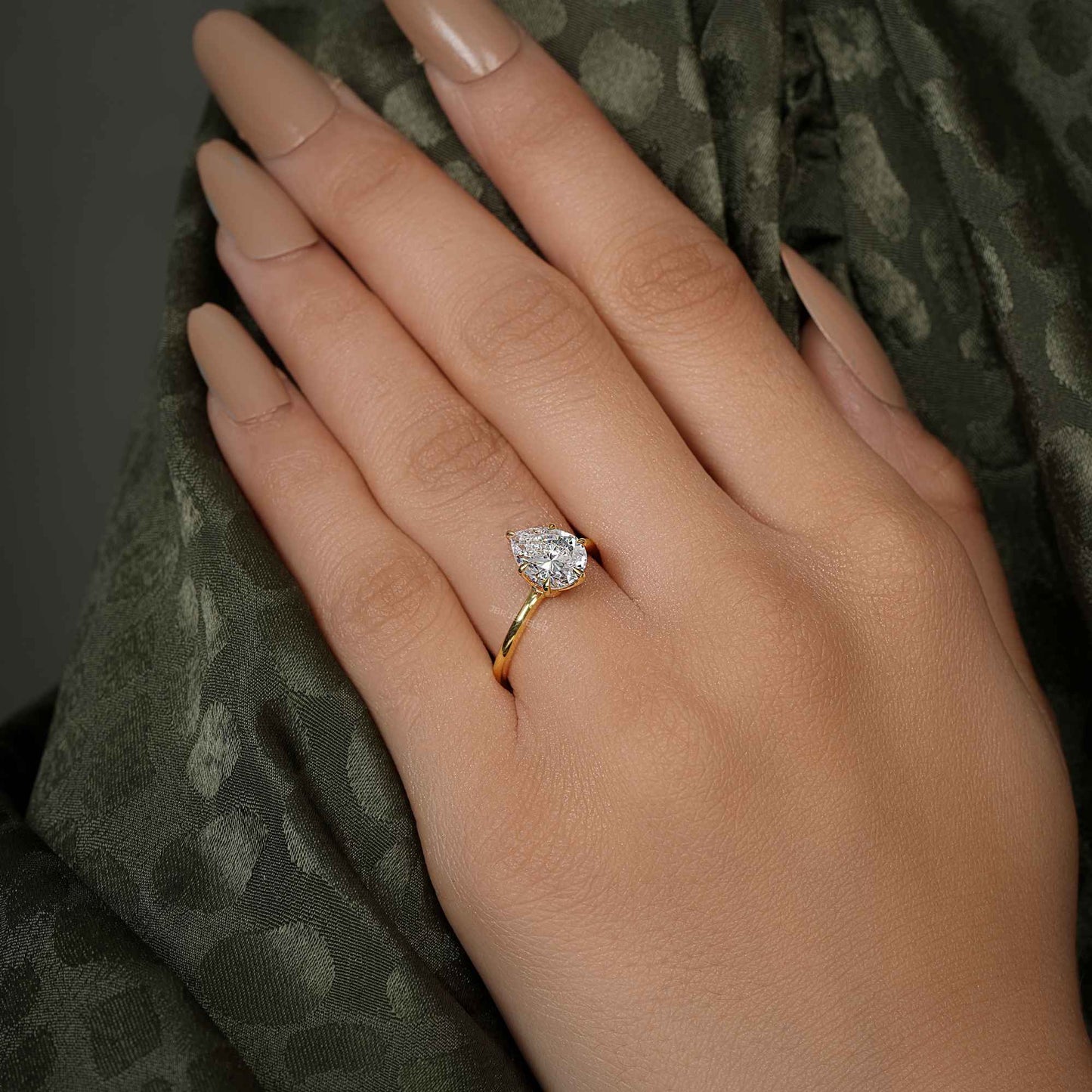 Six Prong Pear Cut Moissanite Solitaire Engagement Ring