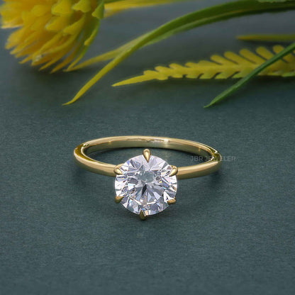 Bague de fiançailles ronde à six griffes avec diamants brillants cultivés en laboratoire