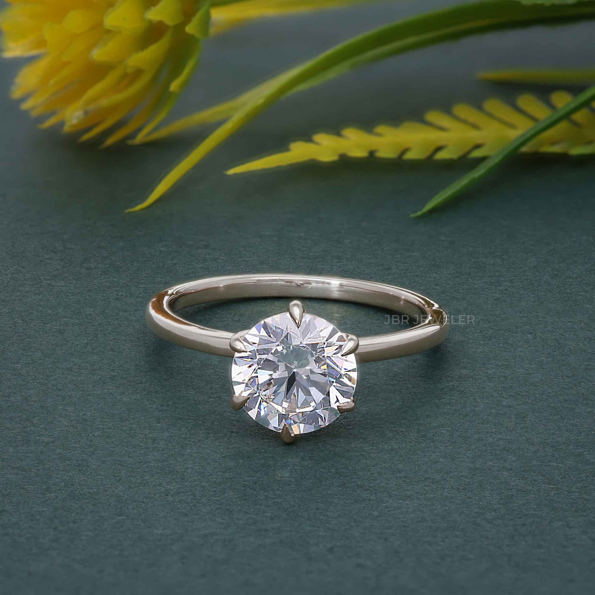 Six Prong Round Cut Moissanite Solitaire Engagement Ring - JBR Jeweler