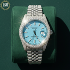 Sky Blue Dial Jubilee Belt Hip Hop Moissanite Watch For Men