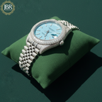 Sky Blue Dial Jubilee Belt Hip Hop Moissanite Watch For Men