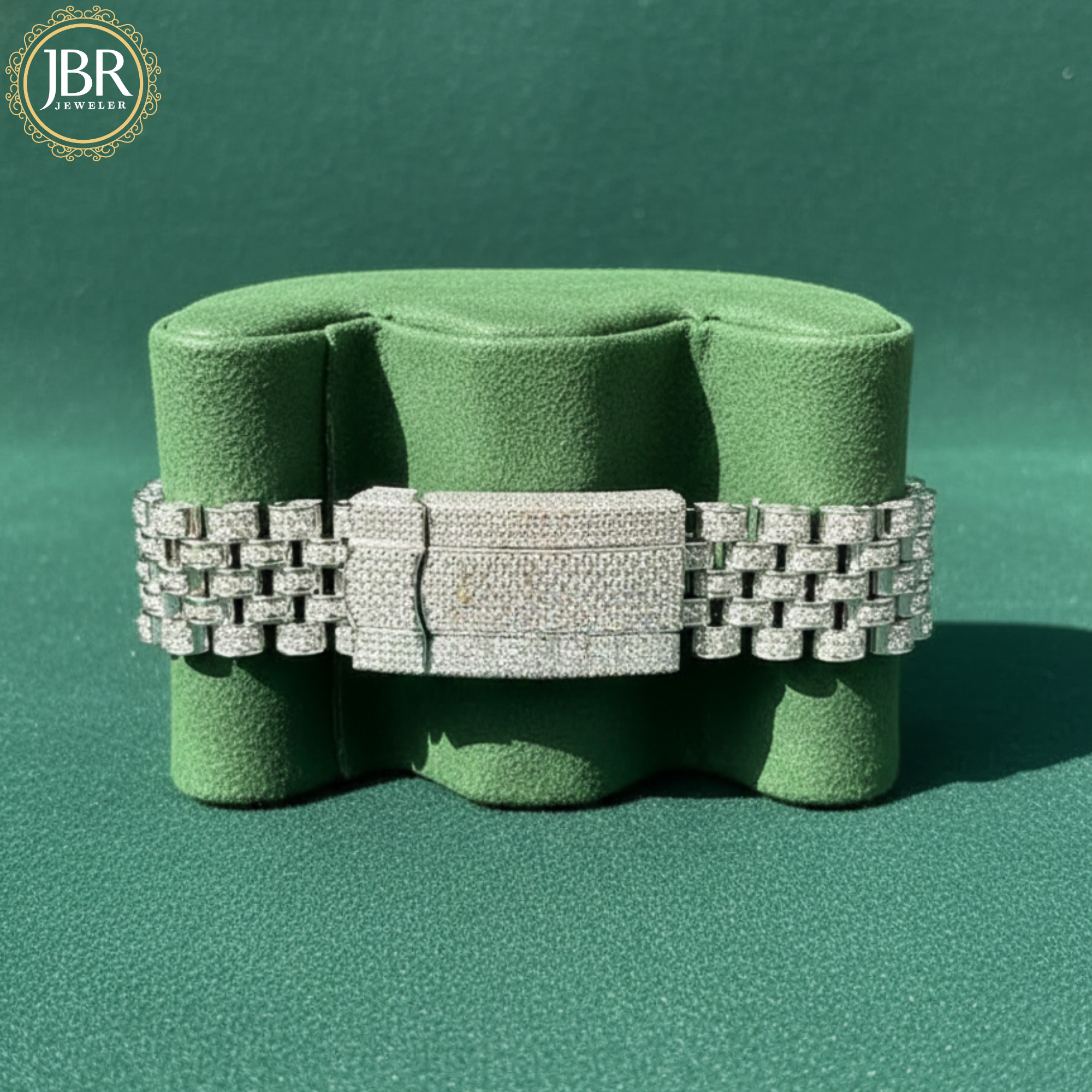 Sky Blue Dial Jubilee Belt Hip Hop Moissanite Watch For Men