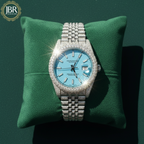 Sky Blue Dial Jubilee Belt Hip Hop Moissanite Watch For Men