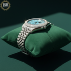 Sky Blue Dial Jubilee Belt Hip Hop Moissanite Watch For Men