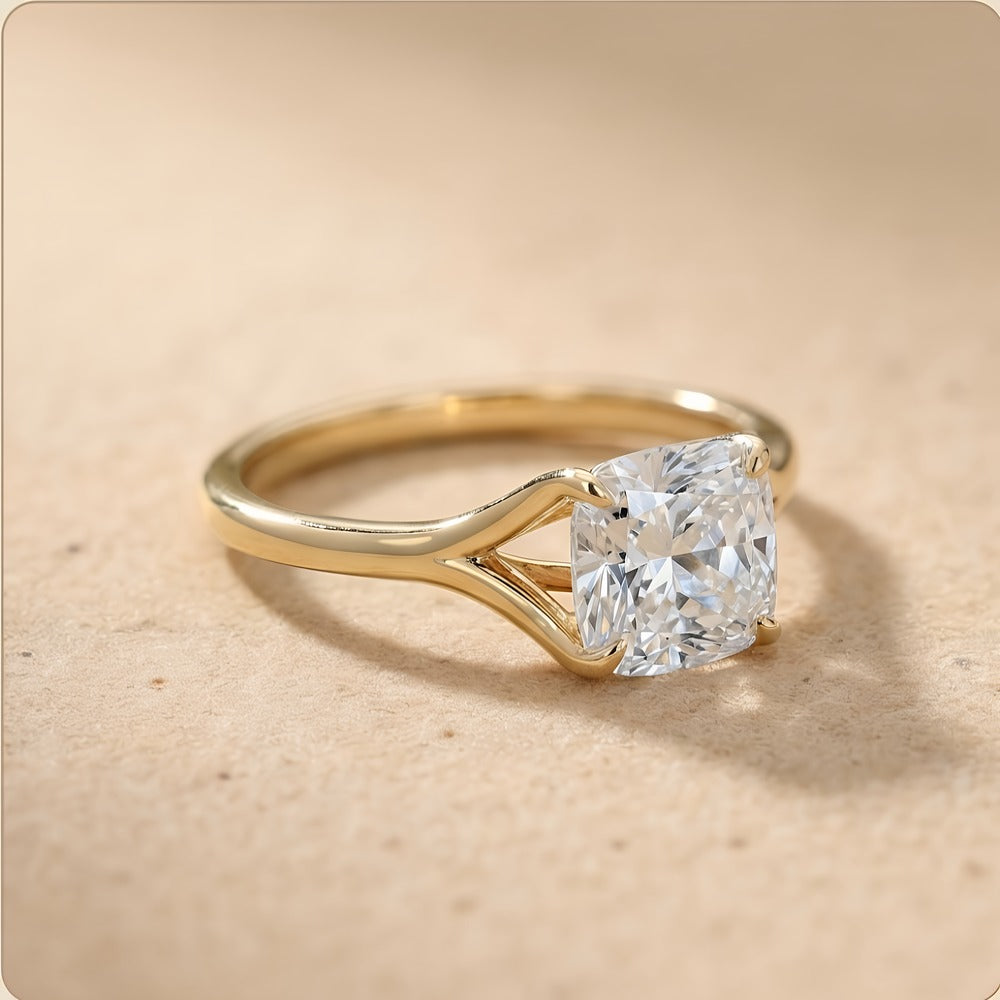 Cushion Moissanite solitaire ring side profile view