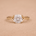 Moissanite cushion solitaire ring front angle view by JBR Jeweler