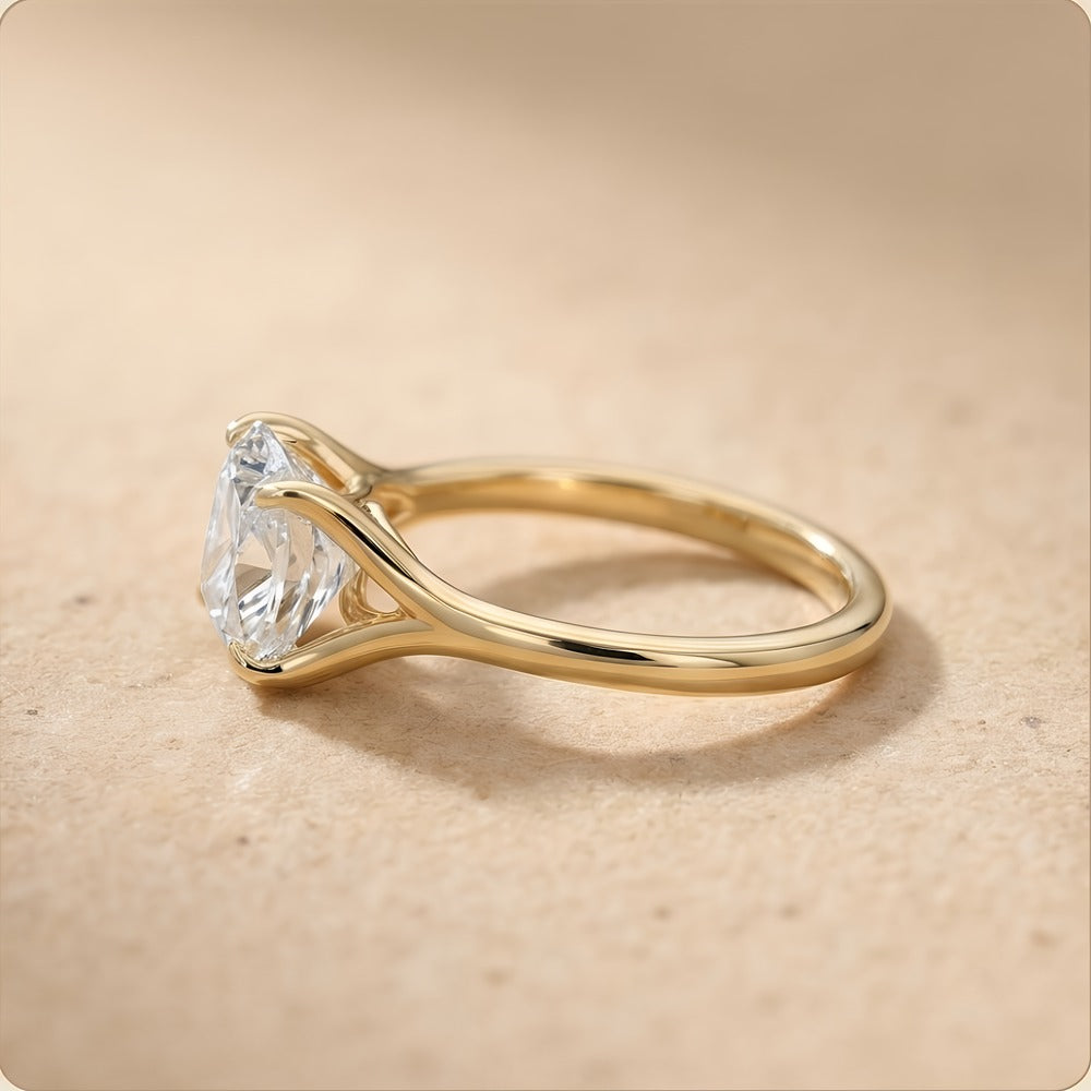Cushion Moissanite solitaire ring side profile view