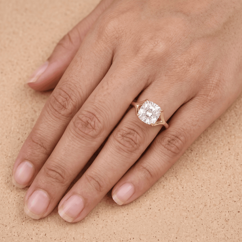 Cushion Moissanite solitaire ring in solid gold band
