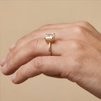 Side profile of asscher cut art deco moissanite ring