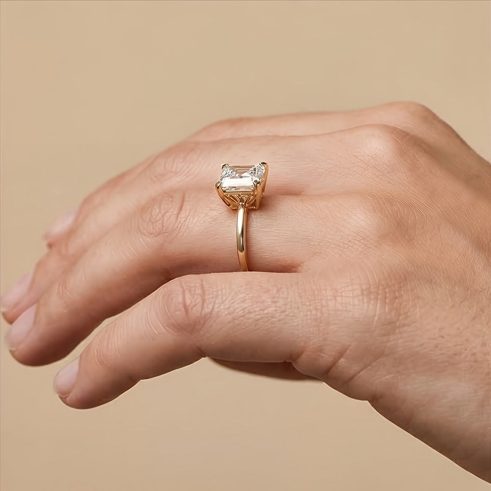Side profile of asscher cut art deco moissanite ring