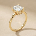 Asscher cut solitaire moissanite ring close-up view