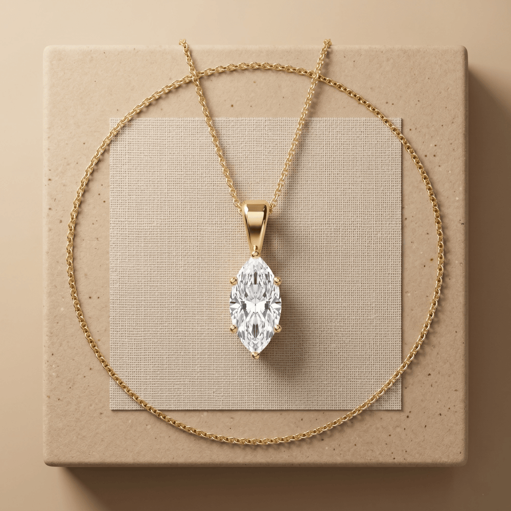 Solitaire Marquise Cut Diamond Pendant Necklace Lab Diamond