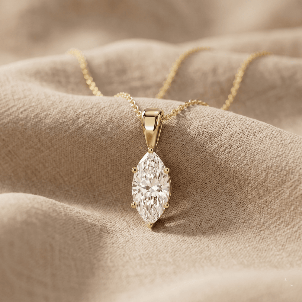 Solitaire Marquise Cut Diamond Pendant Necklace Lab Diamond
