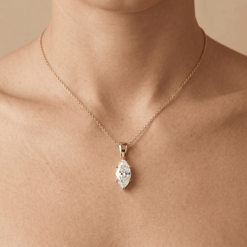 Solitaire Marquise Cut Diamond Pendant Necklace Lab Diamond