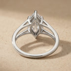 Solitaire marquise moissanite ring top angle view