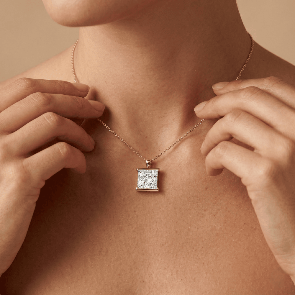 Solitaire Princess Cut Lab Grown Diamond Necklace in Gold
