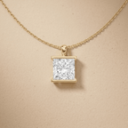 Solitaire Princess Cut Lab Grown Diamond Necklace in Gold
