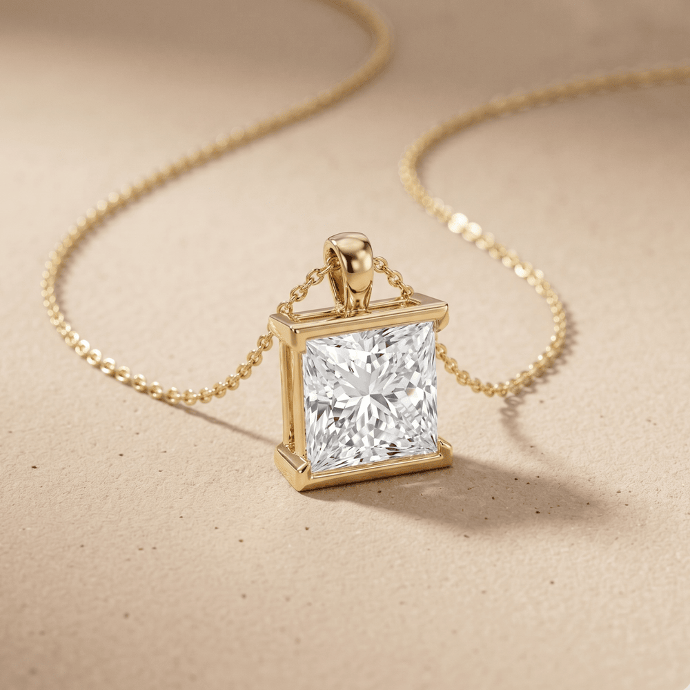 Solitaire Princess Cut Lab Grown Diamond Necklace in Gold