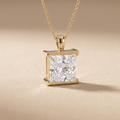Solitaire Princess Cut Lab Grown Diamond Necklace in Gold