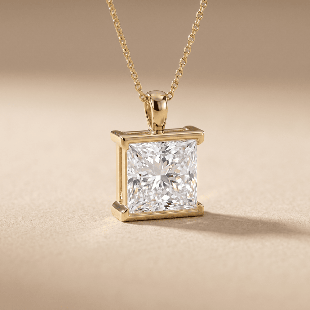 Solitaire Princess Cut Lab Grown Diamond Necklace in Gold