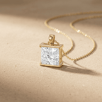 Solitaire Princess Cut Lab Grown Diamond Necklace in Gold