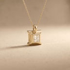 Solitaire Princess Cut Lab Grown Diamond Necklace in Gold