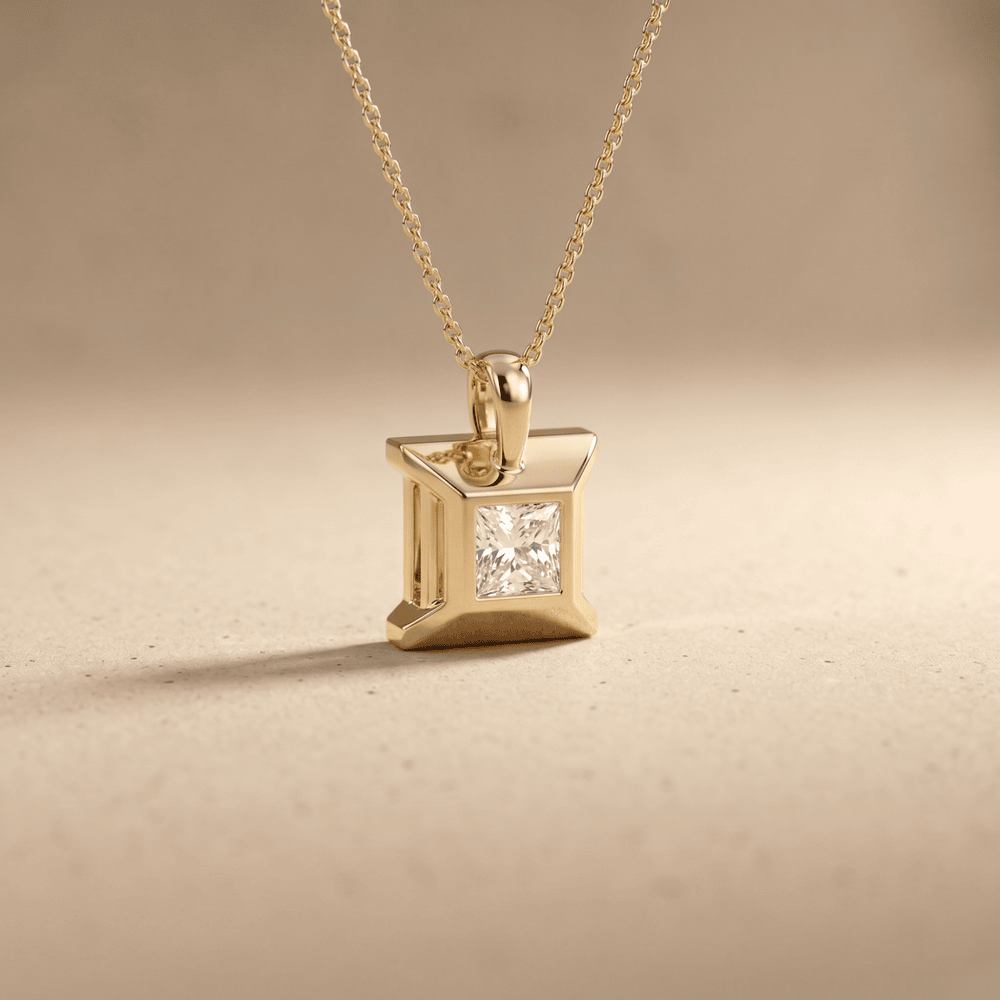 Solitaire Princess Cut Lab Grown Diamond Necklace in Gold