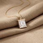 Solitaire Princess Cut Lab Grown Diamond Necklace in Gold