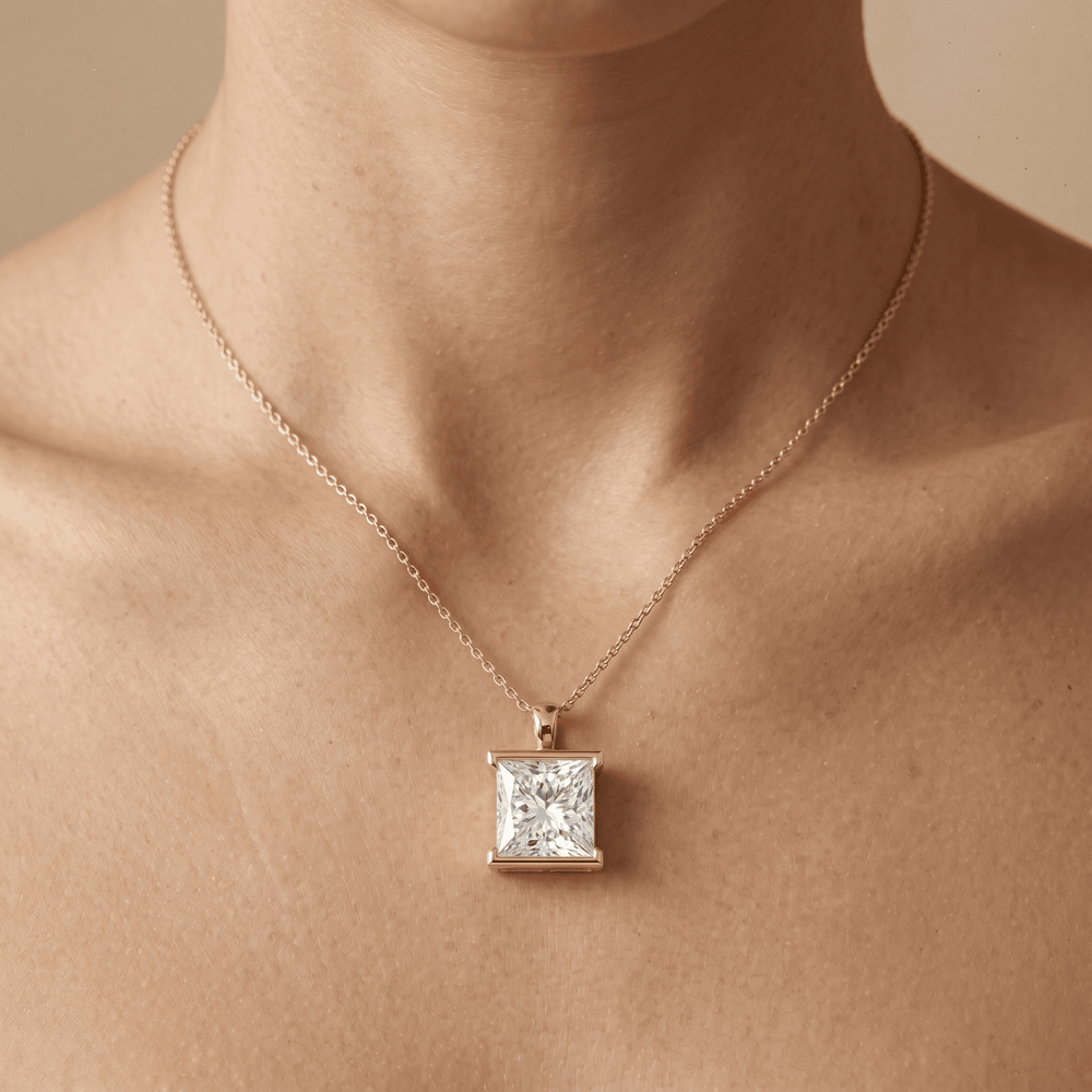 Solitaire Princess Cut Lab Grown Diamond Necklace in Gold