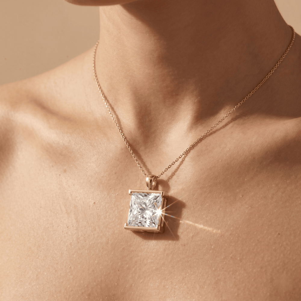 Solitaire Princess Cut Lab Grown Diamond Necklace in Gold