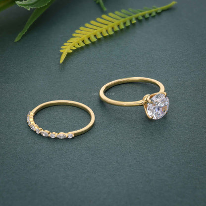 Ensembles de bagues de mariage avec diamants cultivés en laboratoire, taille ronde, solitaire