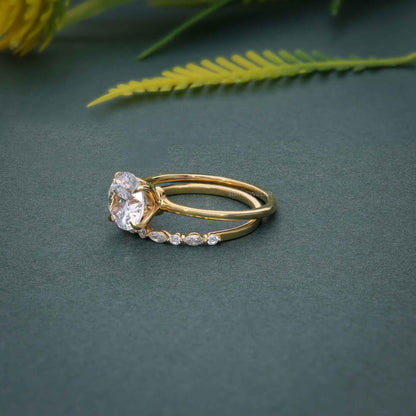 Ensembles de bagues de mariage avec diamants cultivés en laboratoire, taille ronde, solitaire