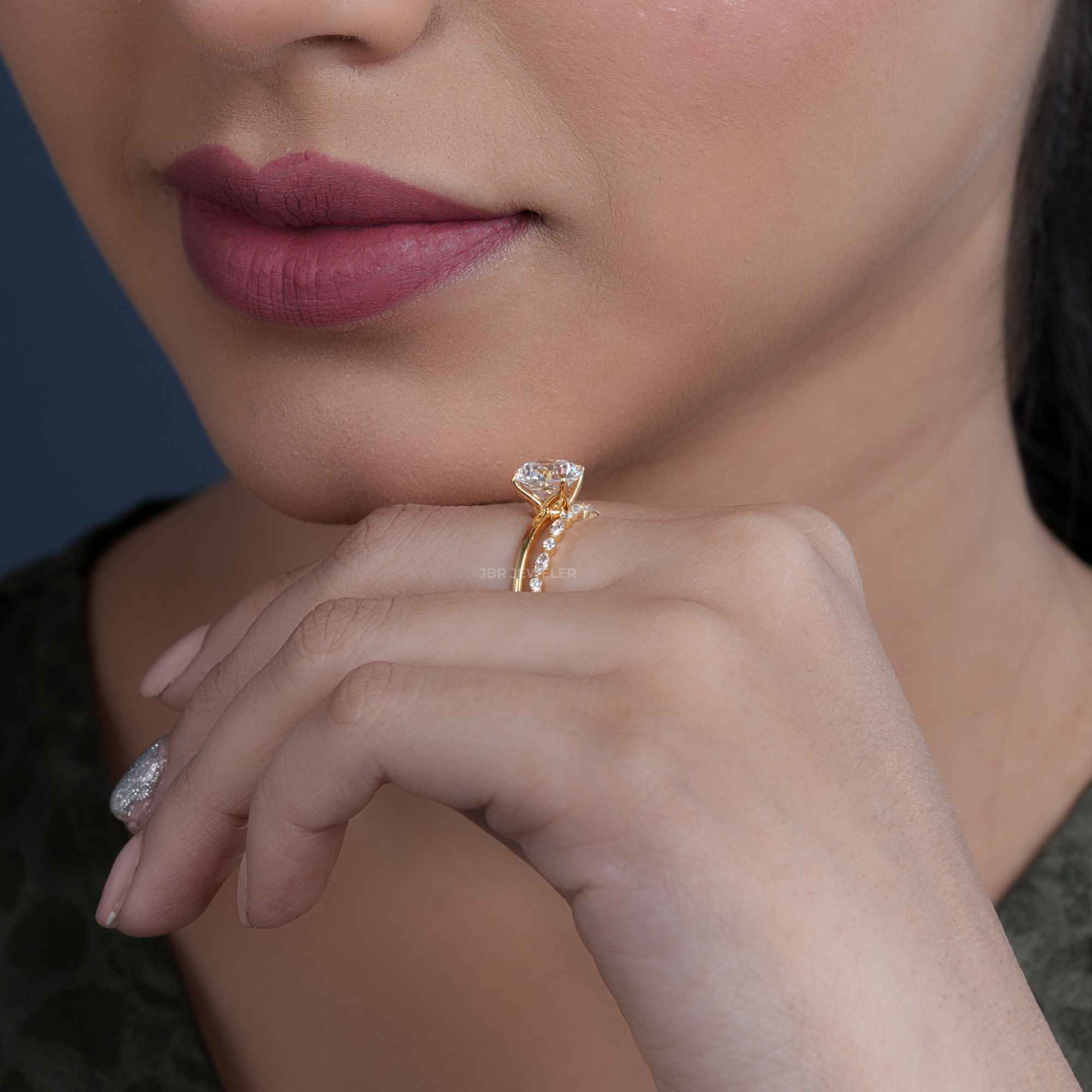 Solitaire Round Cut Moissanite Diamond Wedding Bridal Ring Sets - JBR Jeweler