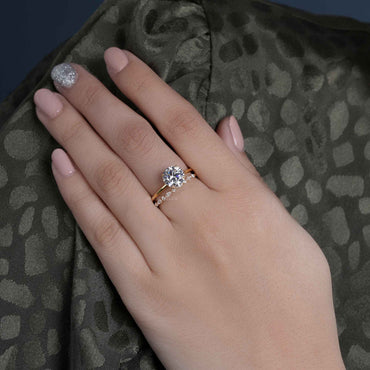 Solitaire Round Cut Moissanite Diamond Wedding Bridal Ring Sets
