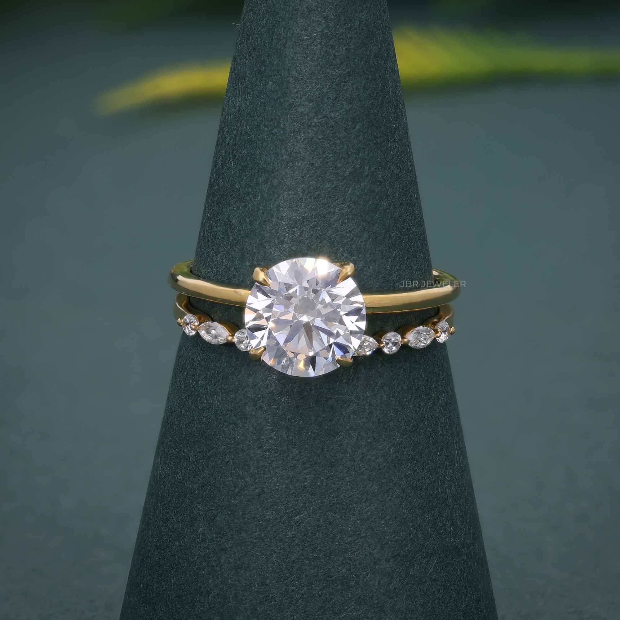 Solitaire Round Cut Lab Grown Diamond Wedding Bridal Ring Sets - JBR Jeweler