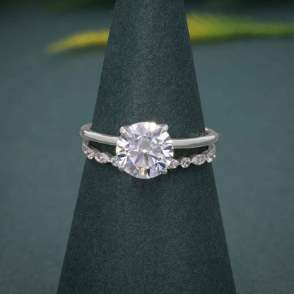 Ensembles de bagues de mariage en diamant Moissanite taille ronde solitaire