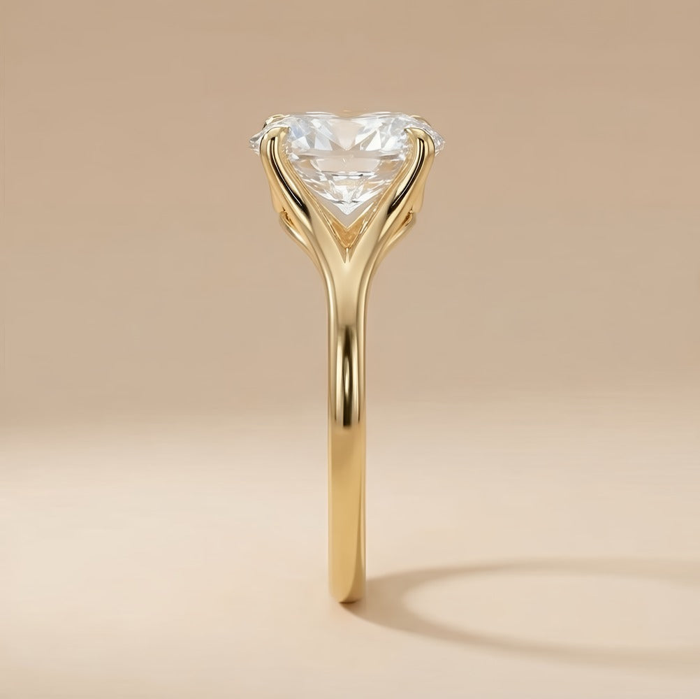Solitaire oval lab grown diamond ring side profile
