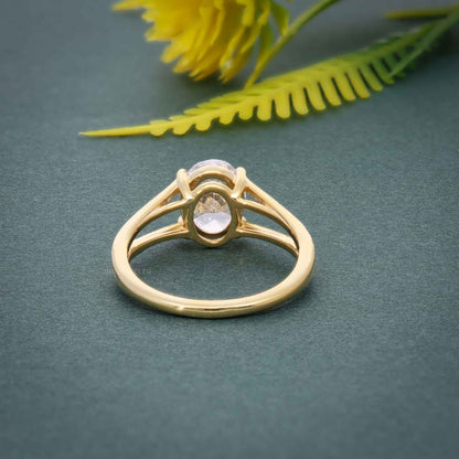 Bague solitaire avec diamants cultivés en laboratoire, tige fendue, taille ovale