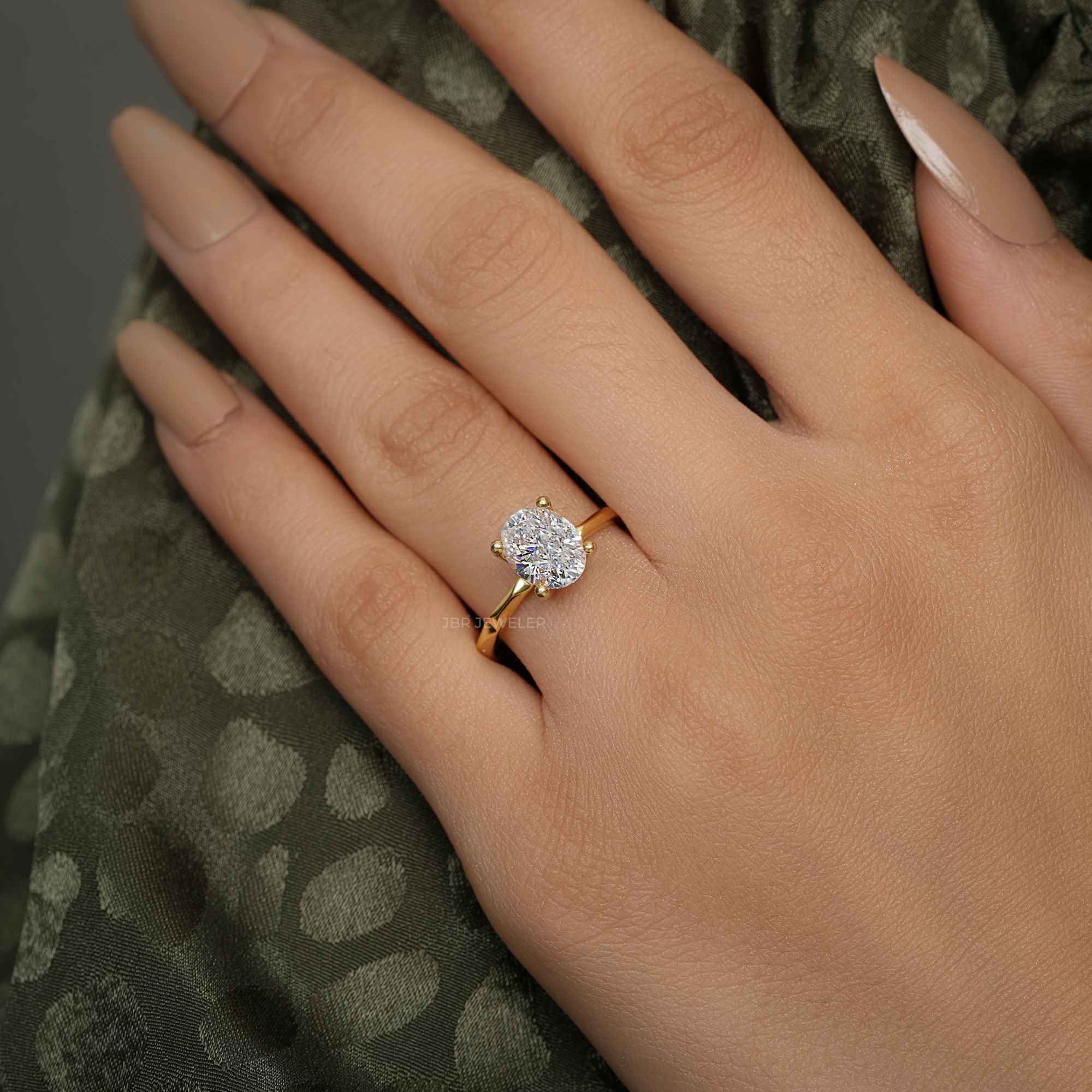 Squared edges Oval Lab Grown Diamond Engagement Ring - JBR Jeweler
