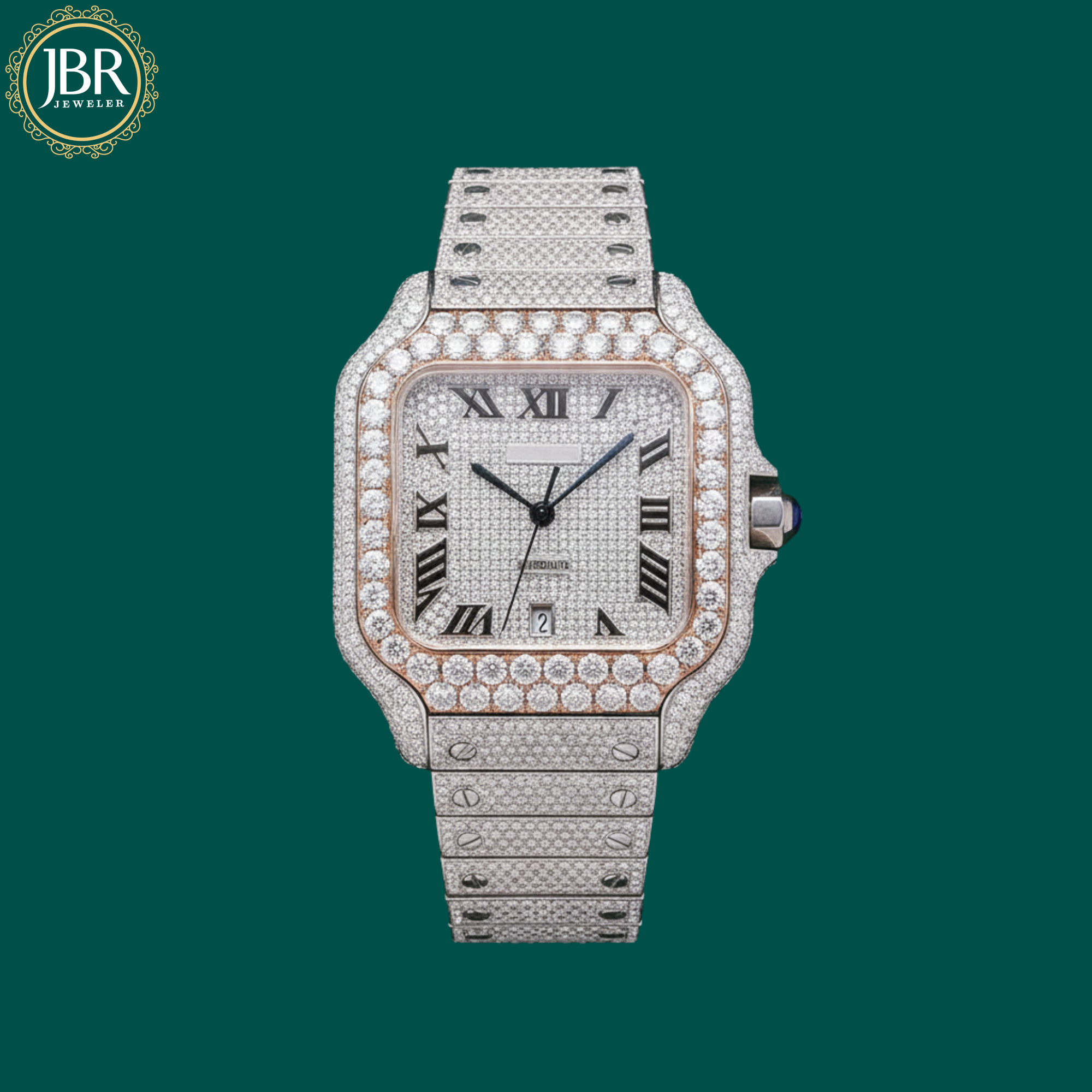 Stainless Steel VVS Moissanite Studded Diamond Two Tone Watch