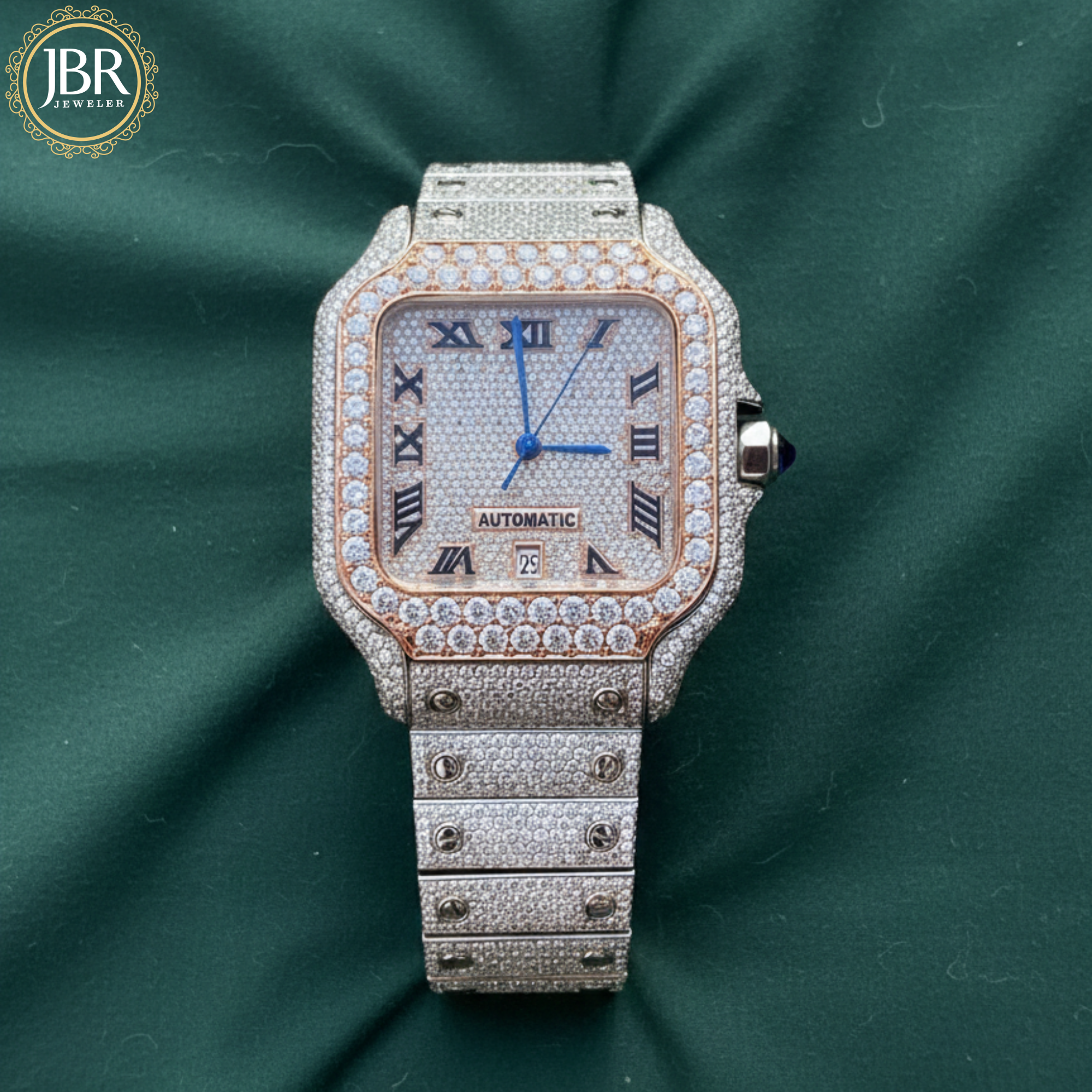 Stainless Steel VVS Moissanite Studded Diamond Two Tone Watch