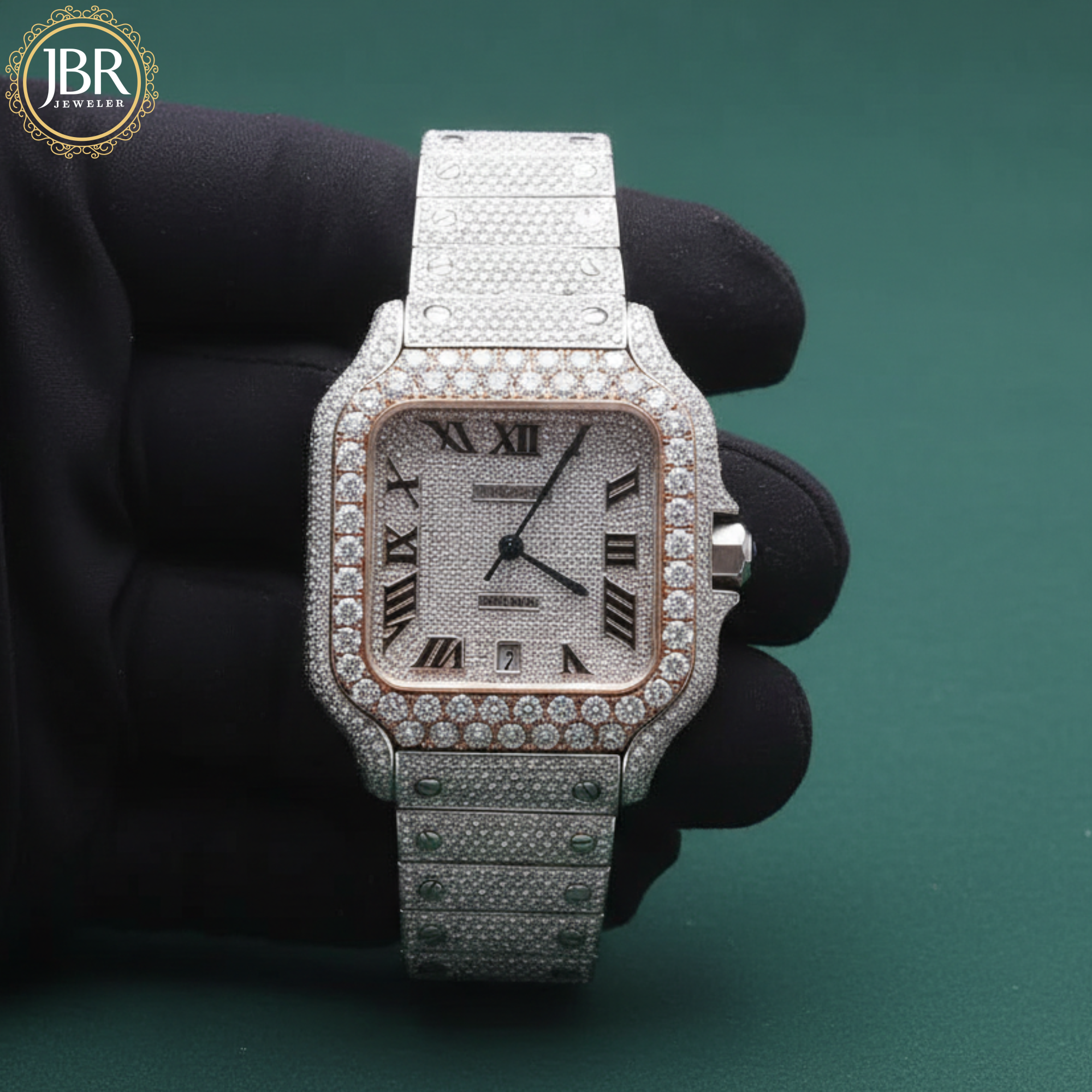 Stainless Steel VVS Moissanite Studded Diamond Two Tone Watch