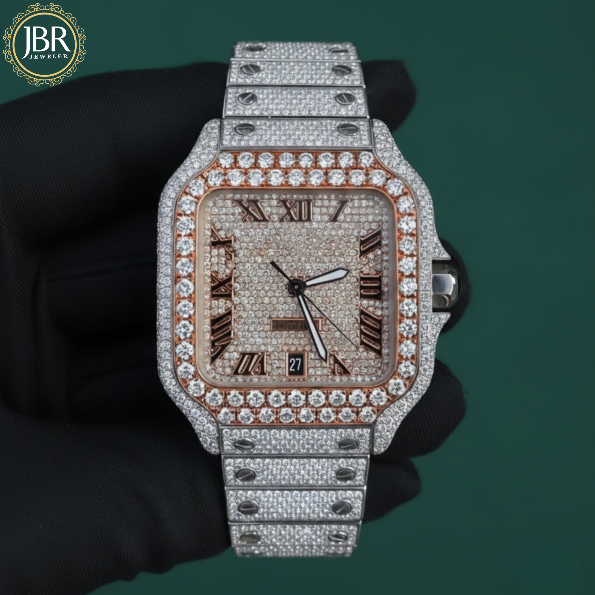 Stainless Steel VVS Moissanite Studded Diamond Two Tone Watch