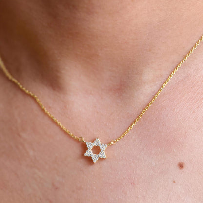 Star Diamond pendant David Necklace in 14k Real Gold, Celestial Necklace