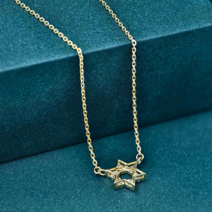 Star Diamond pendant David Necklace in 14k Real Gold, Celestial Necklace