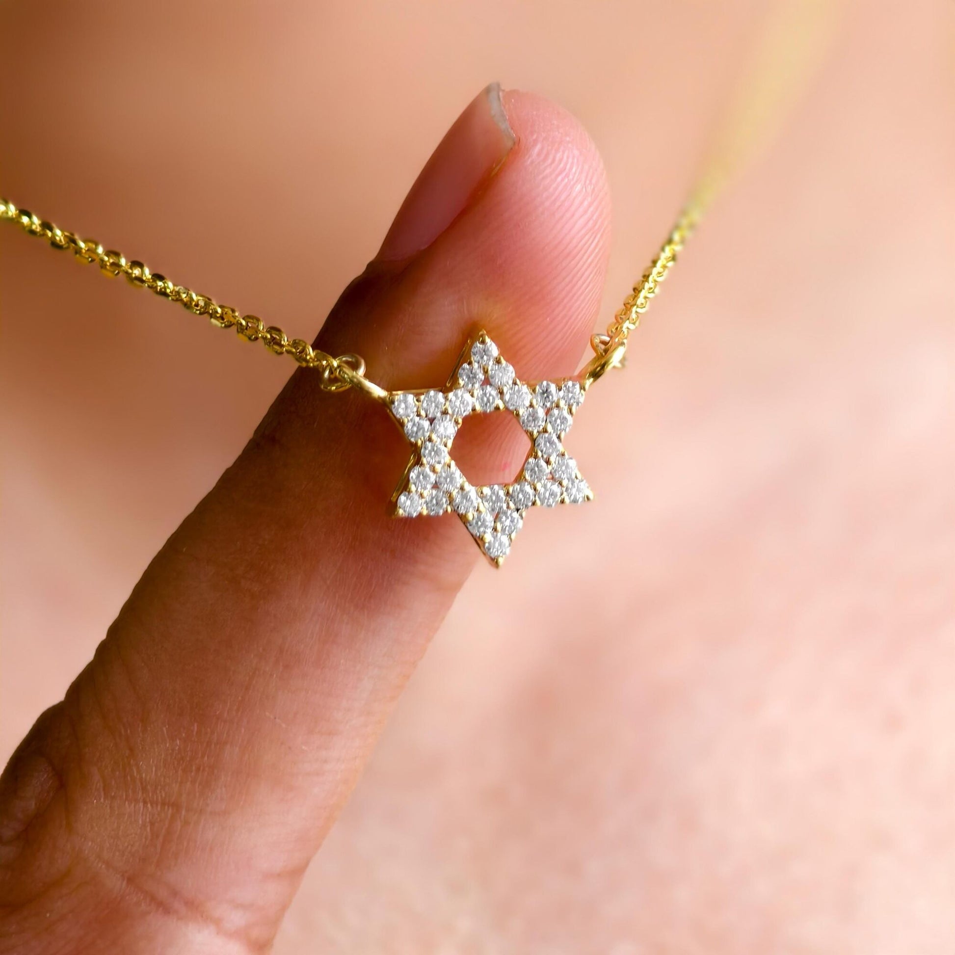 Star Diamond pendant David Necklace in 14k Real Gold, Celestial Necklace