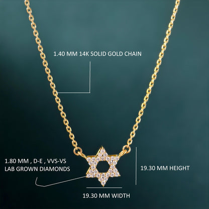 Star Diamond pendant David Necklace in 14k Real Gold, Celestial Necklace